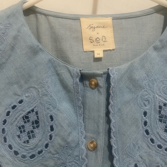 Sezane Light Blue Embroidered Blouse - Picture 2 of 5